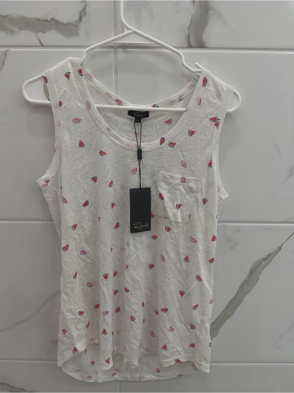 Rails White Tank Top with Pink Watermelon Motif